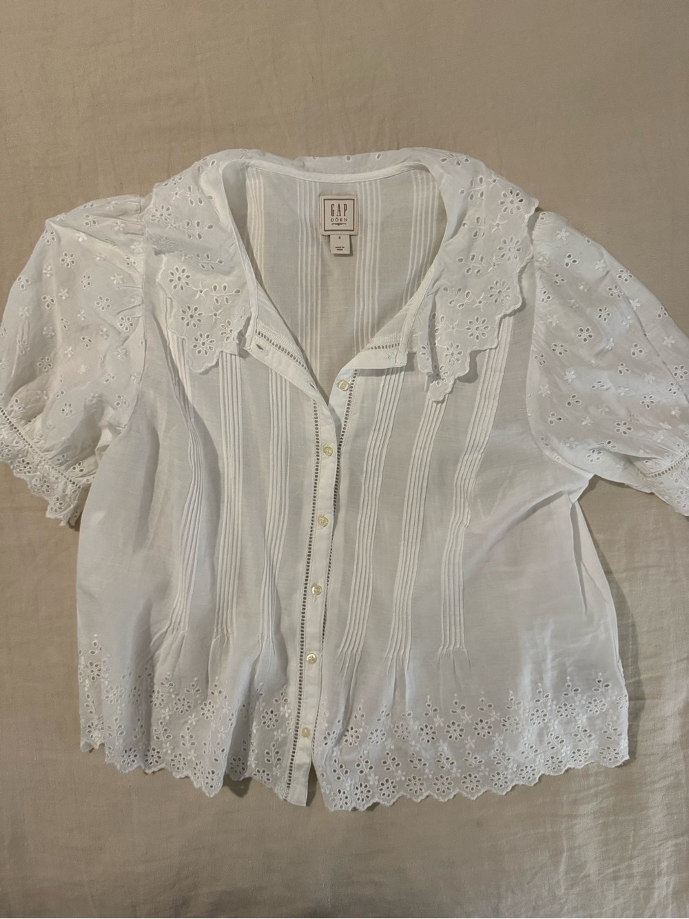 GAP x DOEN White Eyelet Pintuck Button-Down Blouse